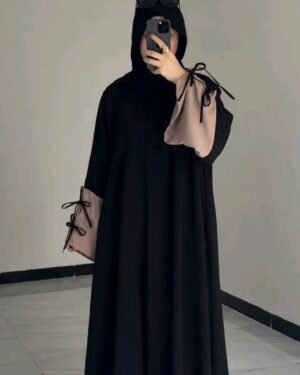 Bow-Sleeve Abaya — Black & Mocha