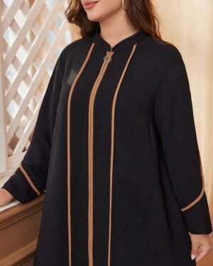 Piped Zip-Front Dress — Black & Caramel