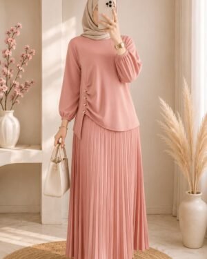 Pleated Skirt & Tunic Set — Dusty Rose